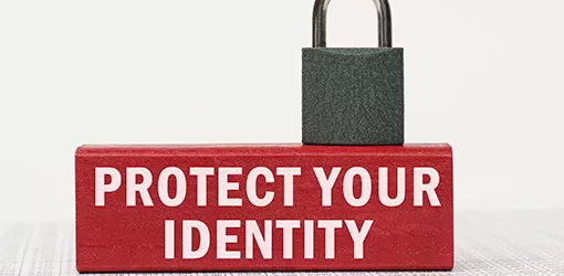 Protect your identity in red block with lock on top